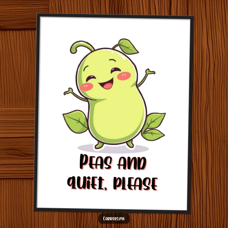 Funny Free Printable Wall Art: A smiling pea pod character in a dynamic, enthusiastic wiggle pose.