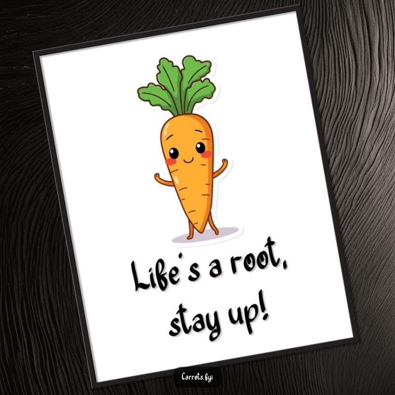 Funny Free Printable Wall Art of a charmingly unstable carrot character attempting to find its balance, full of personality.
