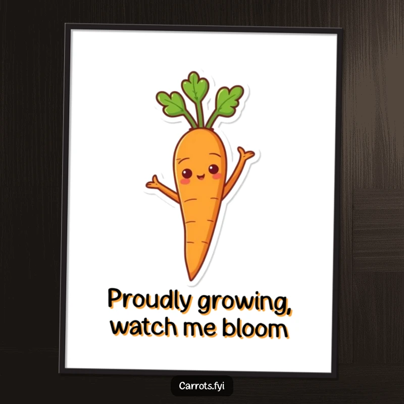 Funny Free Printable Wall Art: A carrot striking a proud pose with arms akimbo, exuding self-assurance.