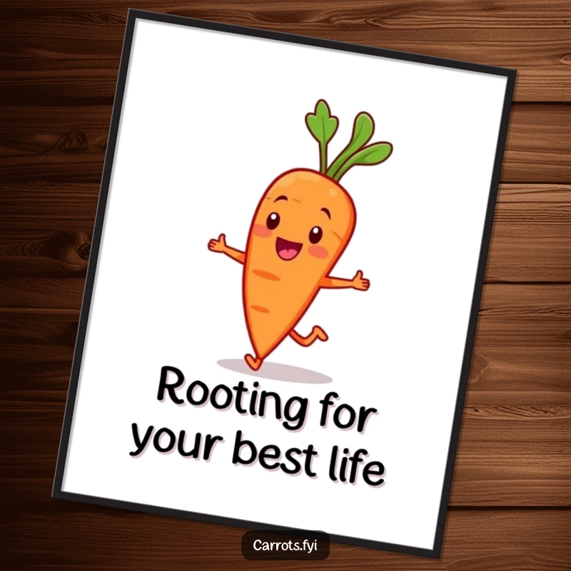 Funny Free Printable Wall Art: Smiling Carrot Character Doing a Jaunty Little Jog, Full of Zest and Motion