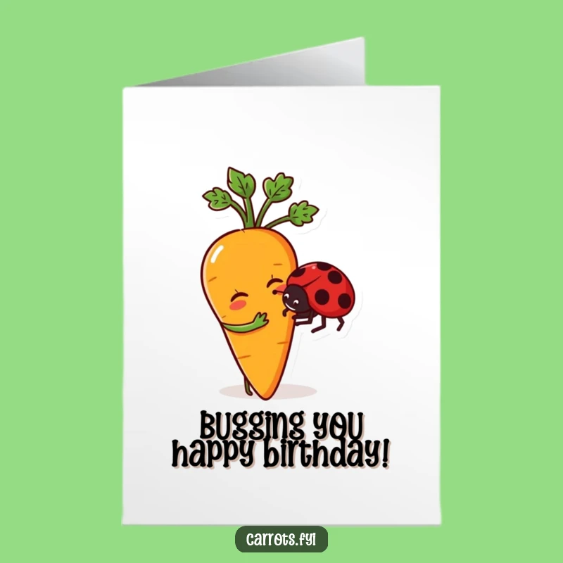 Free Printable Birthday Card: Funny Carrot Nudging Ladybug for a Sweet DIY Surprise