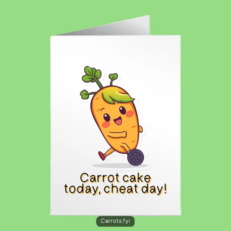 Free Printable Birthday Card: Funny Zooming Carrot Character Downloadable Gift