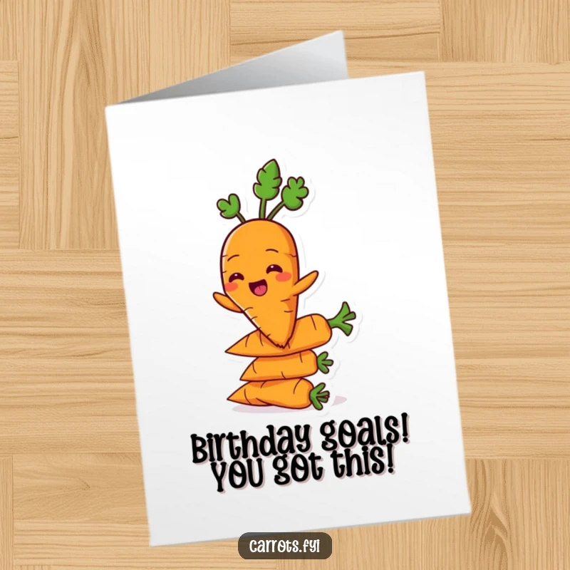 Funny Free Printable carrot character grinning while balancing on a stack of carrots, celebrating a major milestone.