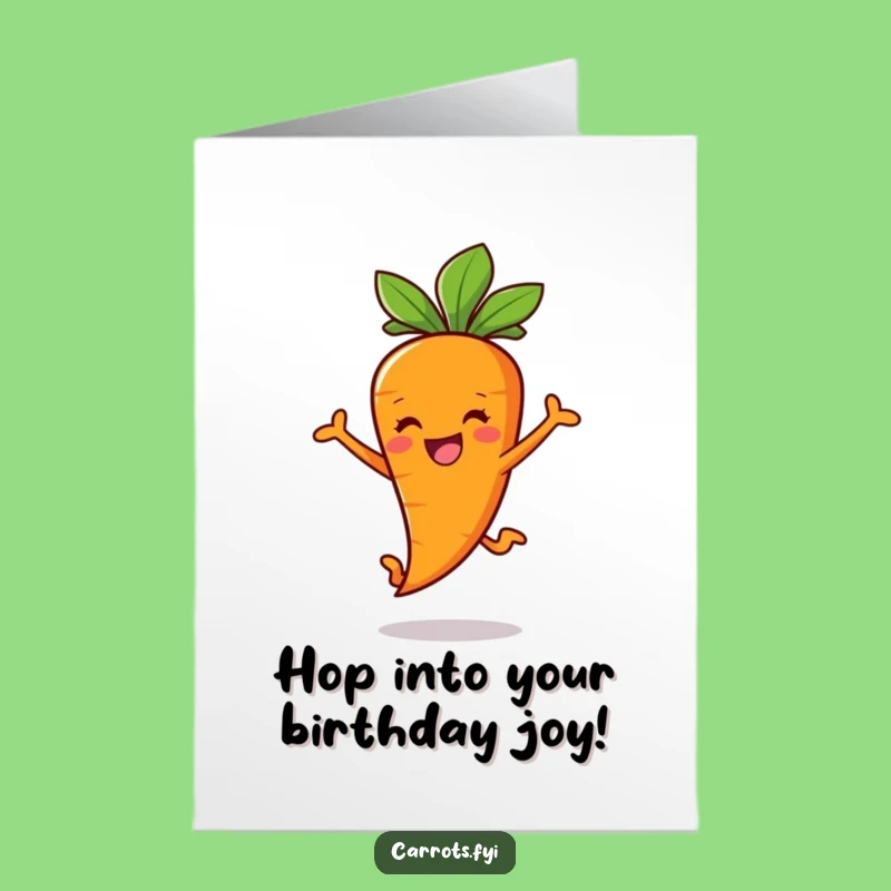 Free Printable Birthday Card: Happy Carrot Stick Leaping Joyfully Downloadable Gift