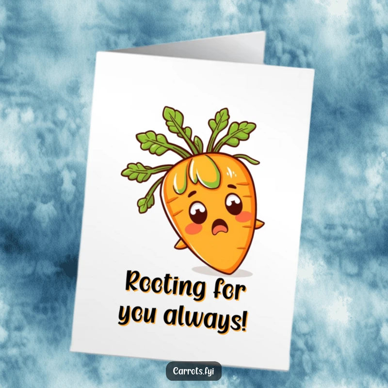 Funny Free Printable Birthday Card: A shocked carrot with leafy green hair erupting in surprise, ready to celebrate.