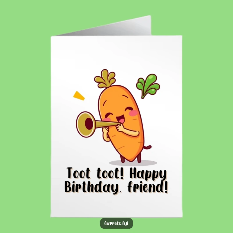 Free Printable Birthday Card: Trumpet Carrot AI Art Funny Downloadable Greeting