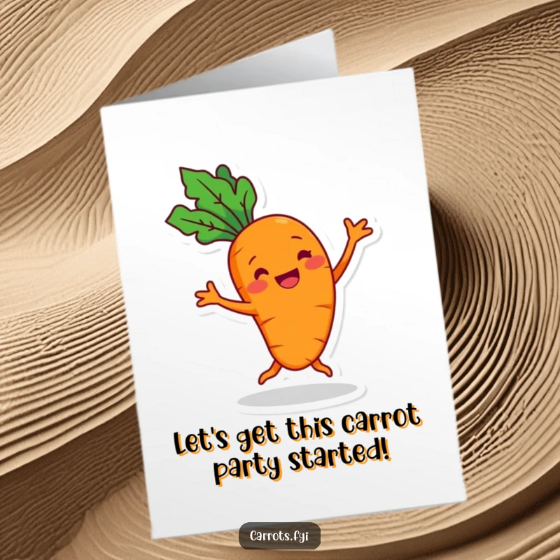 Funny Free Printable Carrot Birthday Card: A cheerful carrot grins and dances silly, perfect for a downloadable art birthday wish.