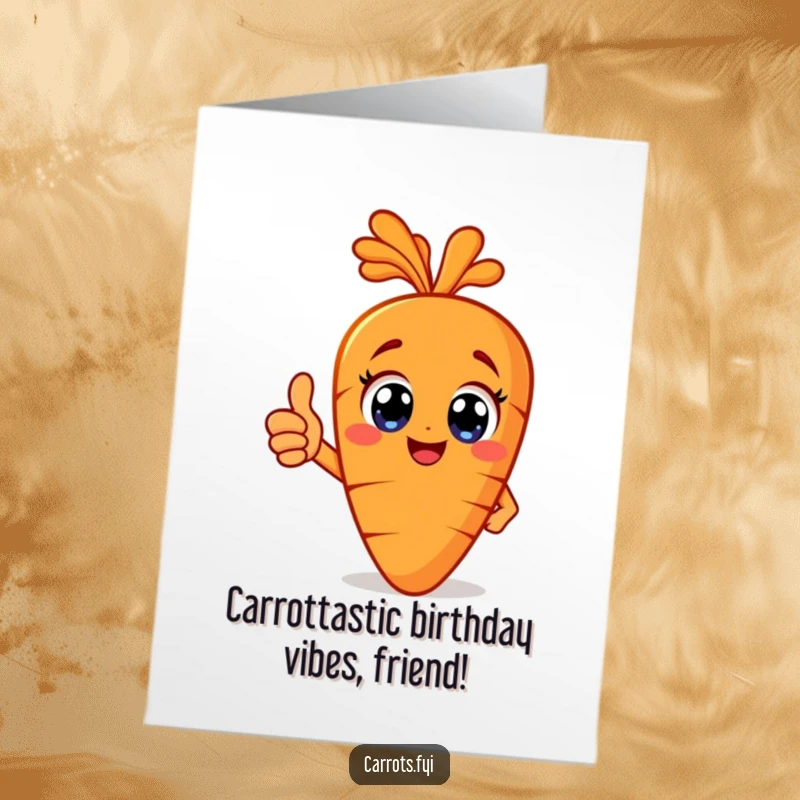 Funny Free Printable Carrot Birthday Card: A happy carrot with big eyes gives a thumbs up, perfect for a downloadable art birthday wish.