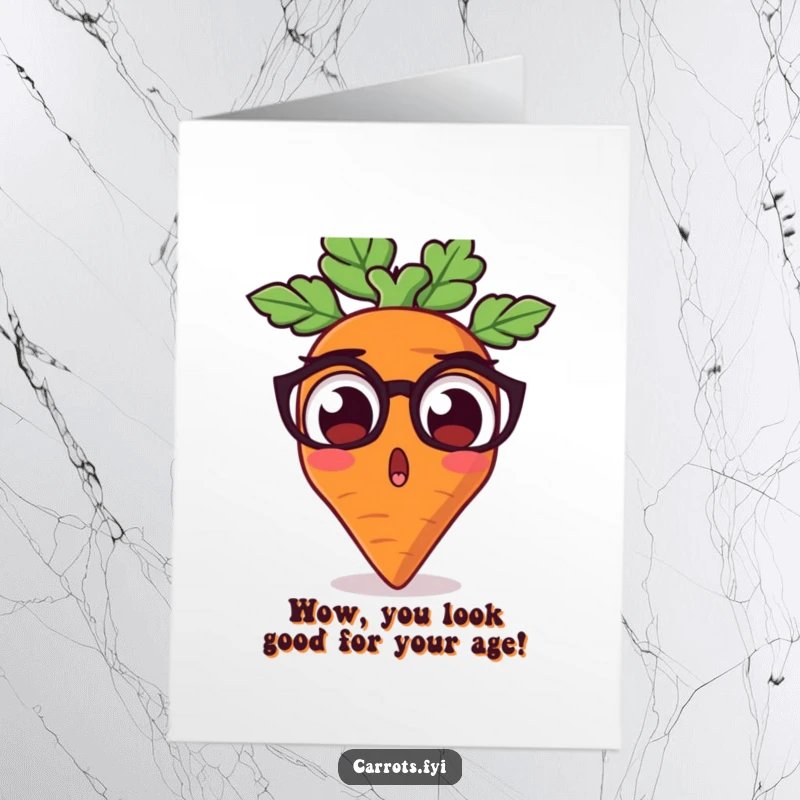 Funny Free Printable Birthday Card: A carrot character with comically wide, surprised eyes. Great for a downloadable gift.