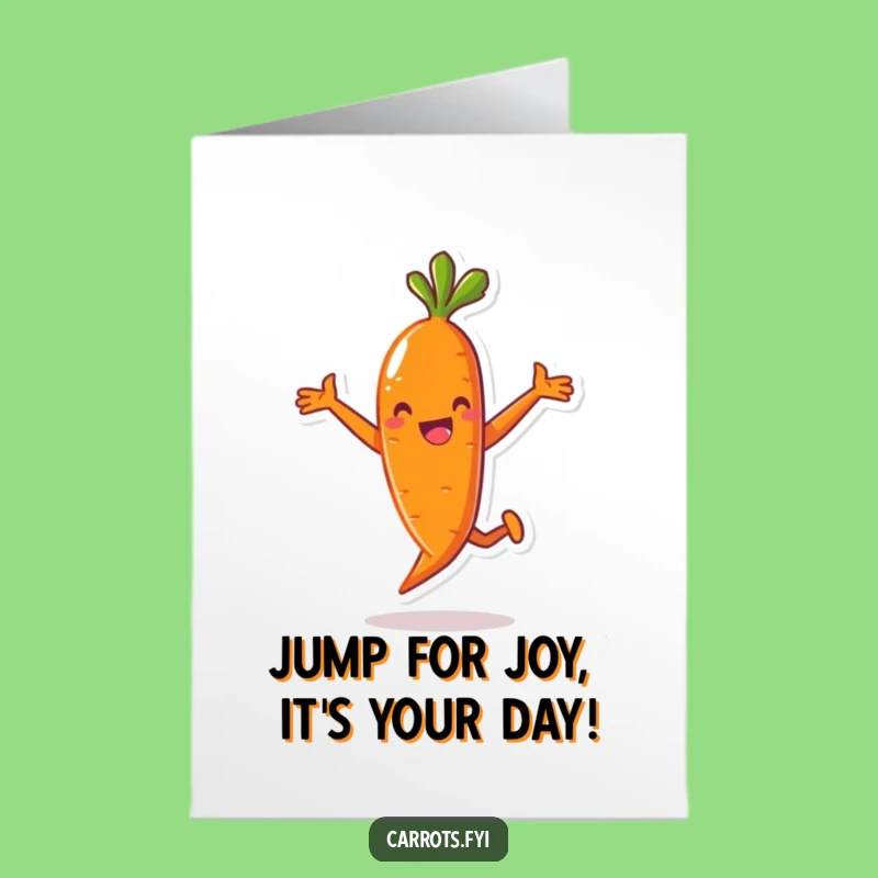 Free Printable Birthday Card: Funny Jumping Carrot AI Art Funny Downloadable Greeting