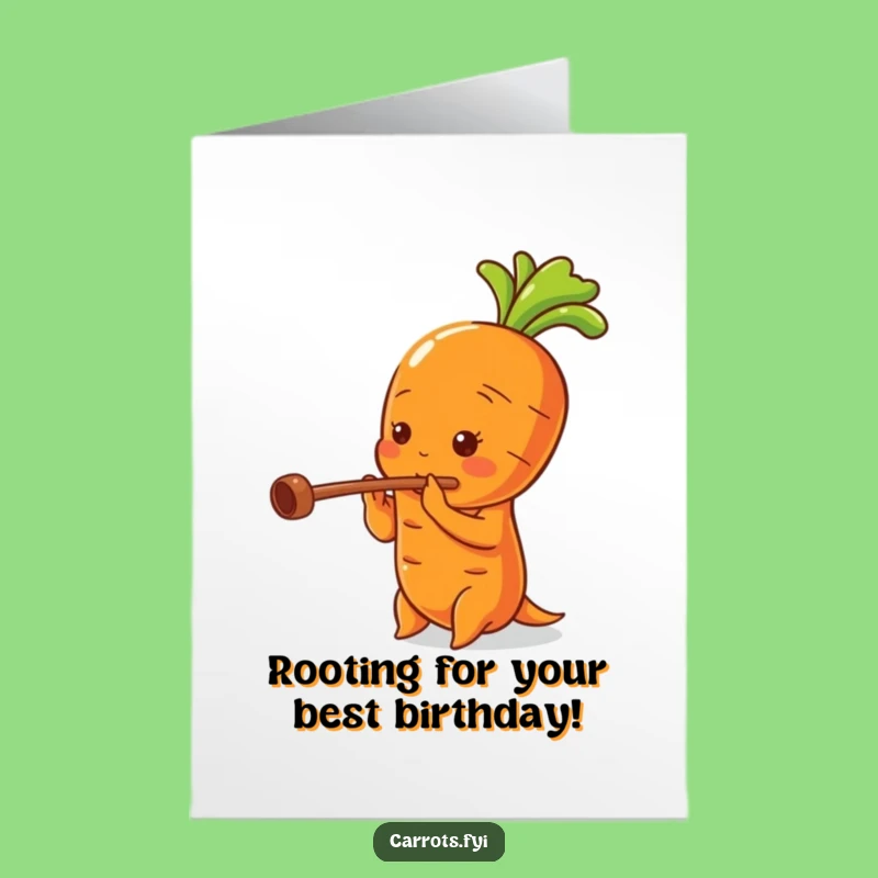 Free Printable Birthday Card: Funny Carrot Flutist Fun Downloadable Gift