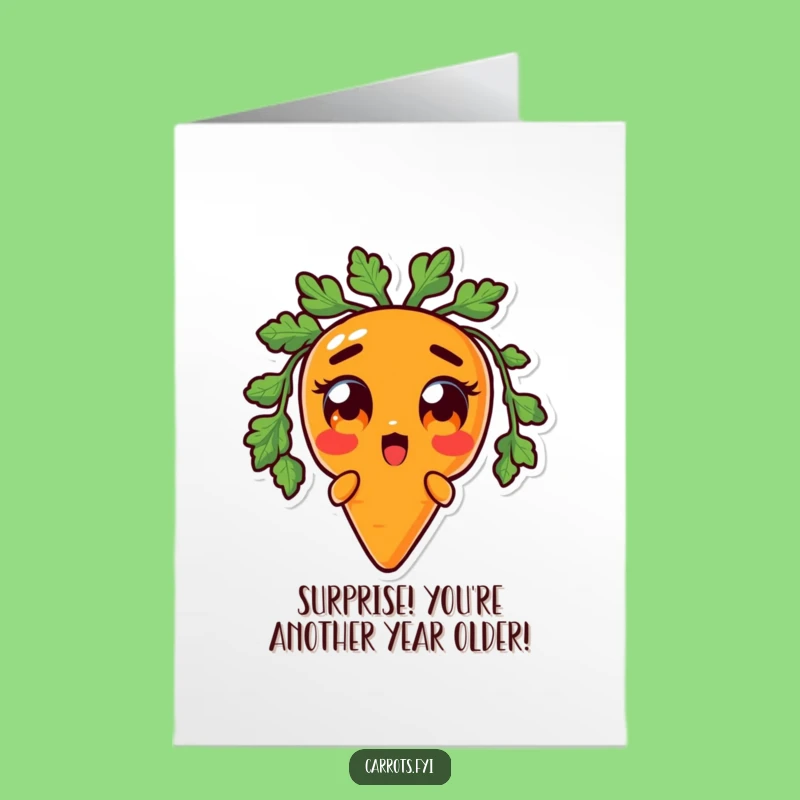 Free Printable Birthday Card: Surprised Carrot AI Art Funny Downloadable Greeting