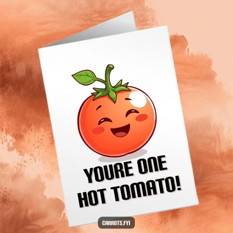 Funny Free Printable Birthday Card: A cheerful tomato with a wide, happy grin, radiating birthday joy and zest.