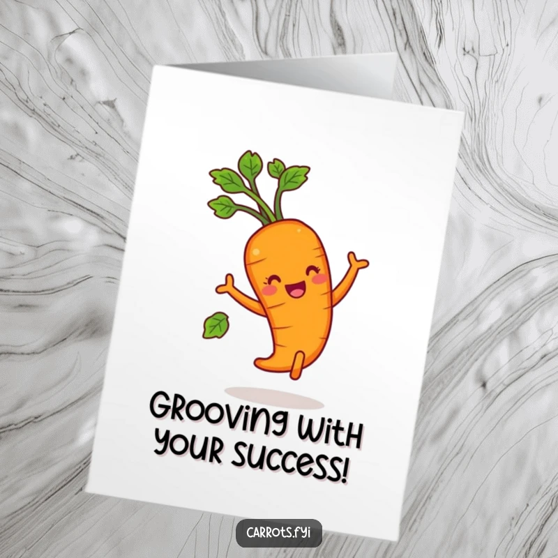 Funny Free Printable Congrats Card: A carrot enthusiastically dancing with leafy greens, embodying pure celebratory joy.