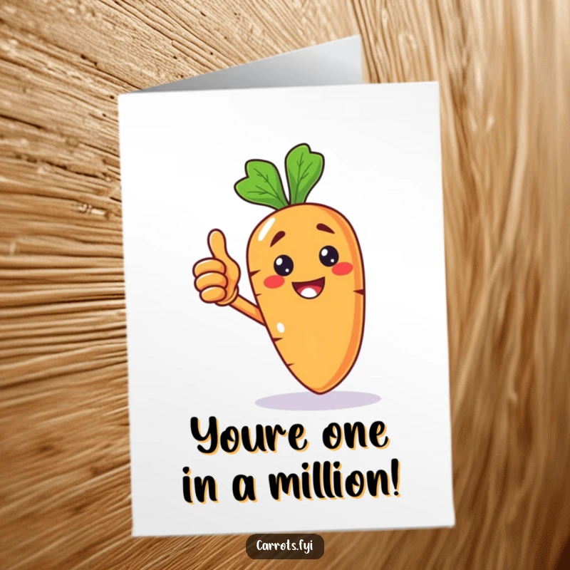 Funny Free Printable Congratulations Card: A beaming anthropomorphic carrot gives a confident thumbs up, celebrating success with humor.