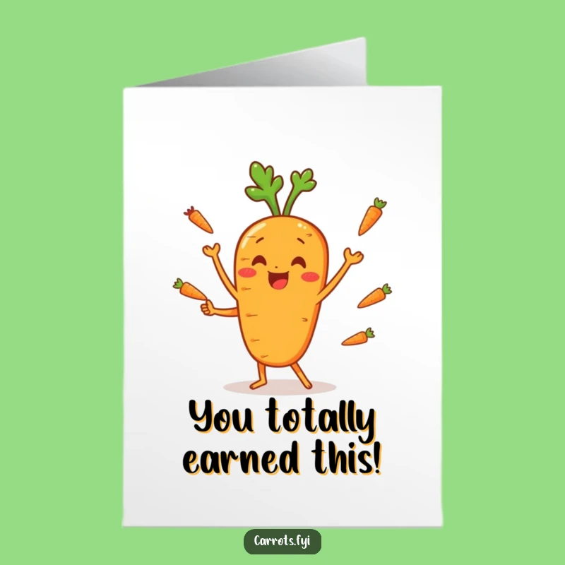 Free Printable Congrats Card: Juggling Carrot, Humorous Downloadable Greeting for Achievements