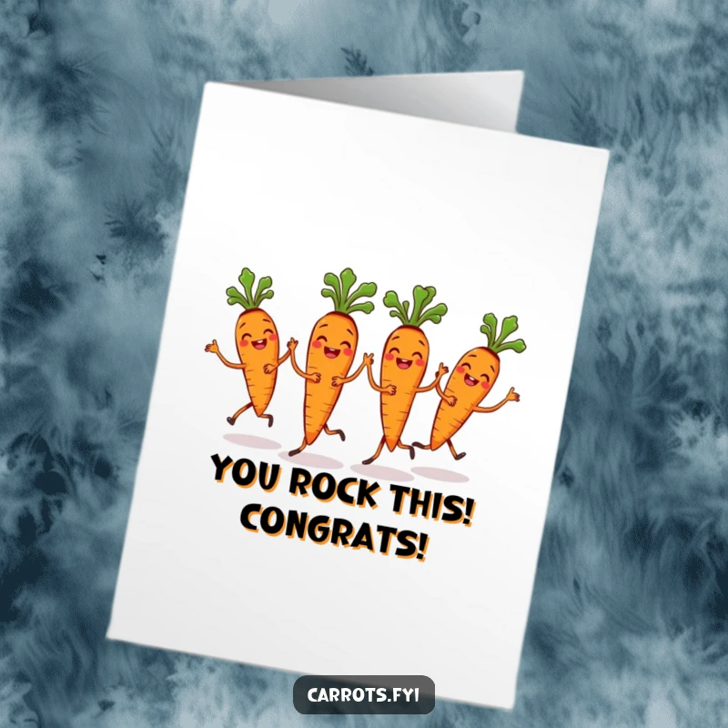 Funny Free Printable Congratulations Card: A grinning carrot crew in perfect sync, celebrating achievements with a lively dance.