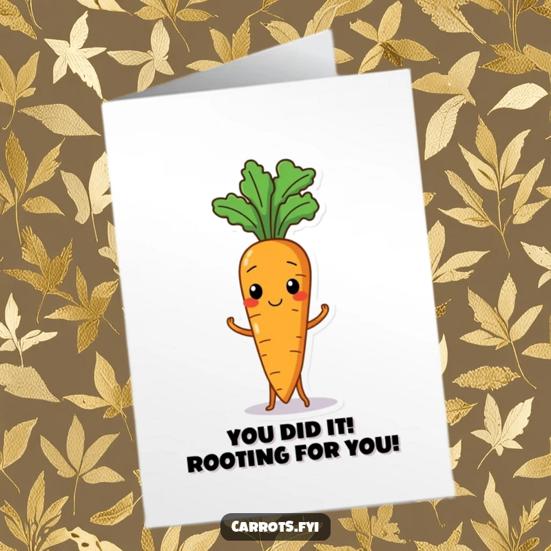 Funny Free Printable Congratulations Card showcasing a determined yet wobbly carrot giving a valiant effort to stand tall.