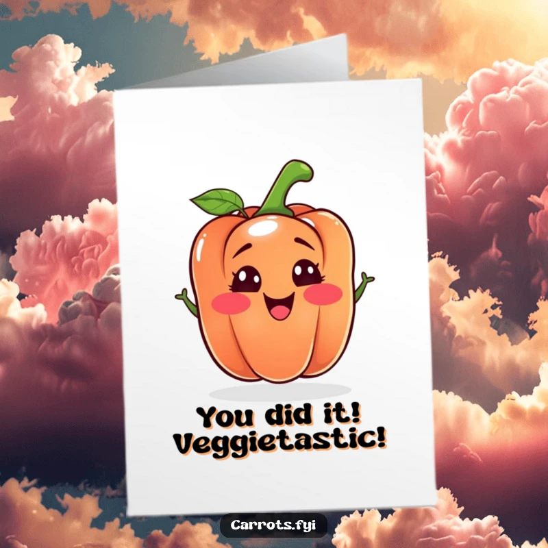 Funny Free Printable Congratulations Card: A happy bell pepper character making a silly face, perfect for celebrating achievements.
