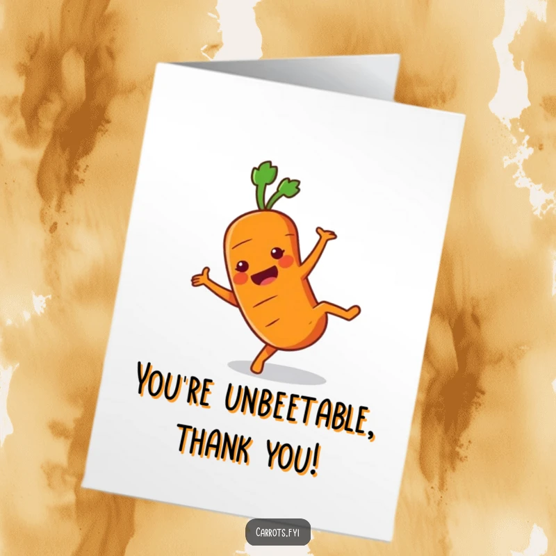 Funny Free Printable Thank You Card: A happy carrot cartwheels with thanks, a delightful way to show appreciation.