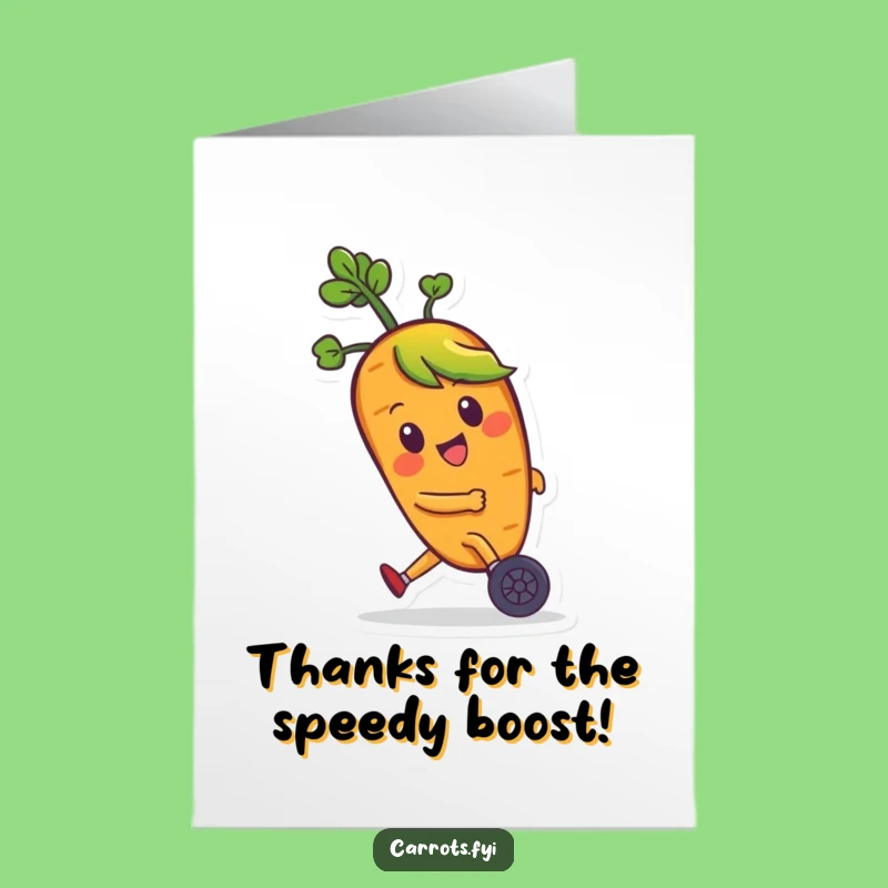Free Printable Thank You Card: Funny Carrot on Wheels Downloadable Gift