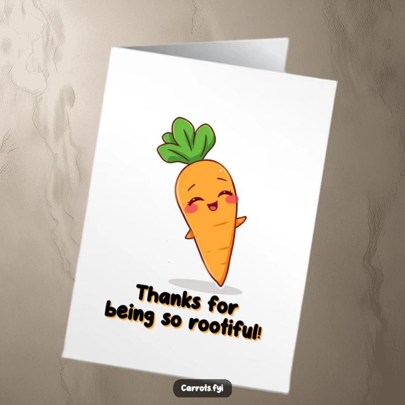 Funny Free Printable Thank You Card: Giggling carrot character swaying joyfully in a gentle breeze, conveying sweet, breezy thanks.