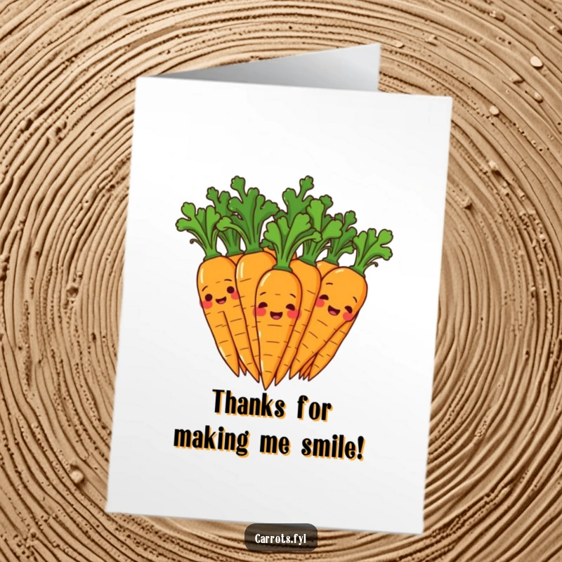 Funny Free Printable Thank You Card: Carrots giggling and wiggling their leafy tops, conveying thanks with humor and cheer, a downloadable art gift.