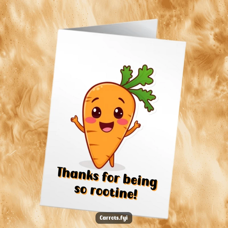 Funny free printable thank you card showcasing an ecstatic carrot excited to be in a healthy meal, expressing sincere gratitude.