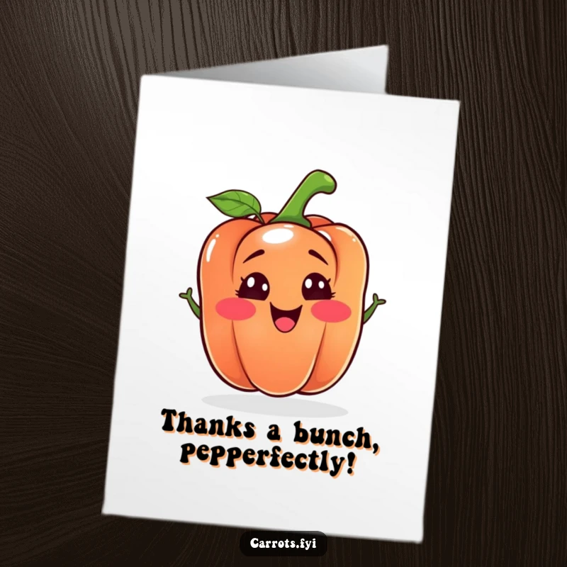 Funny Free Printable Thank You Card: A happy bell pepper character making a silly face, expressing gratitude with humor.