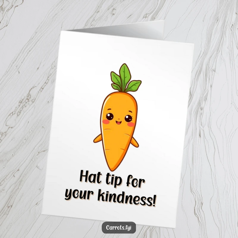 Funny Free Printable Thank You Card: Carrot character wearing a sprout hat, conveying gratitude with humor.