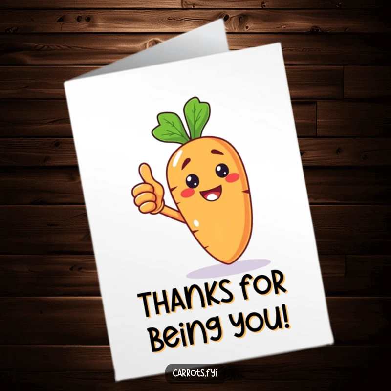 Funny Free Printable Thank You Card: An anthropomorphic carrot beams with pride, giving a happy thumbs up as a thank you.