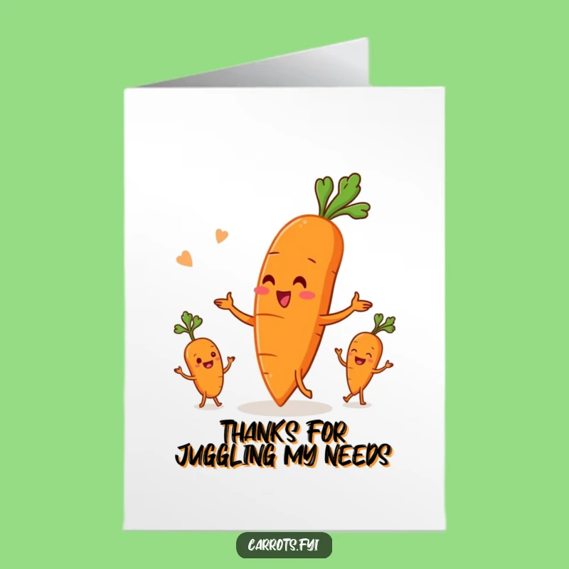 Free Printable Thank You Card: Funny Carrot Juggling Roots, Heartfelt Downloadable