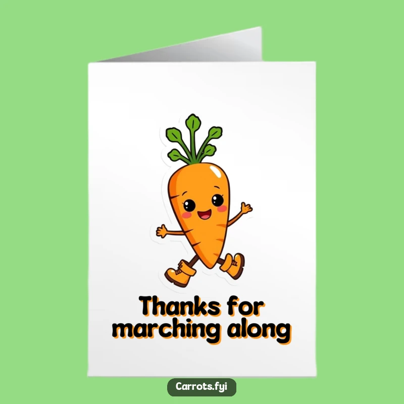 Free Printable Thank You Card: Proud Marching Carrot AI Art Funny Downloadable