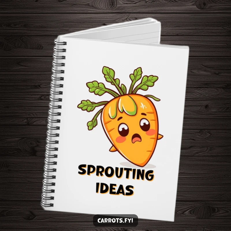 Funny notebook with a shocked carrot character on the cover, complete with wild, green leafy hair, for journaling humor.