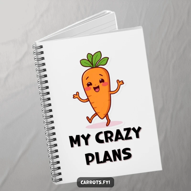 Funny Carrot Notebook: A notebook adorned with a carrot character performing a silly, wiggling dance, perfect for notes.