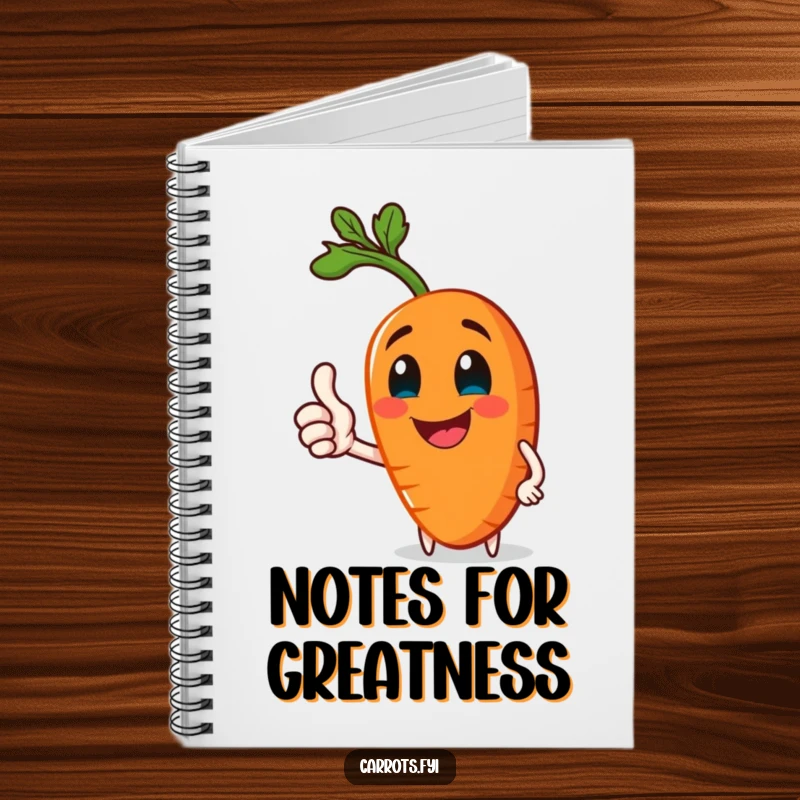 Funny notebook with a jolly carrot giving a healthy thumbs-up, perfect for writing notes and ideas with cheer.