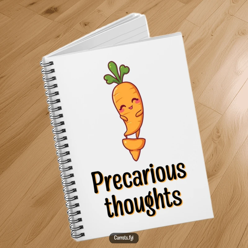 Funny notebook cover featuring a carrot winking while balancing on a single carrot tip, perfect for note-taking humor.