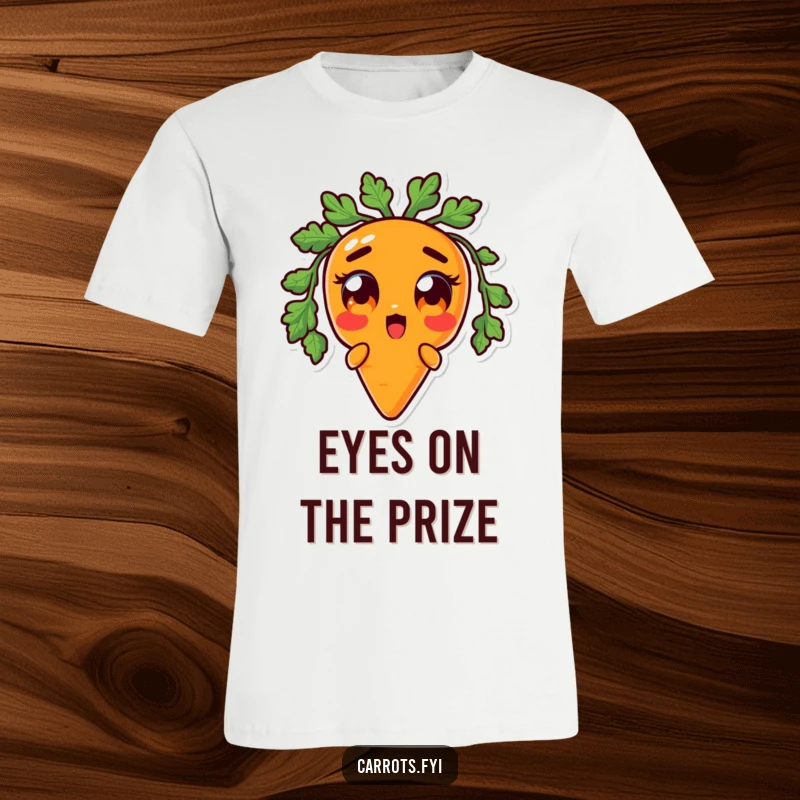 Funny t-shirt featuring an anthropomorphic carrot character looking utterly surprised with huge, wide-open orange eyes, embodying hilarious shock.