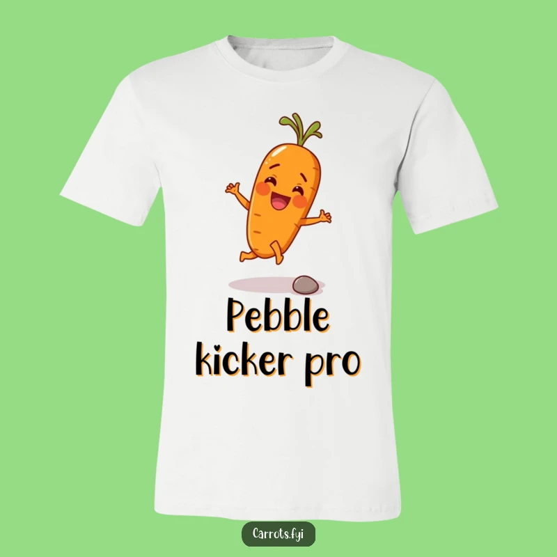 Funny Carrot Kicking Pebble T-Shirt - Humorous Root Vegetable Tee for Laughs