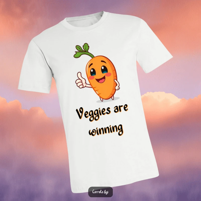 Funny t-shirt with a jolly carrot character giving a healthy thumbs-up, perfect for spreading positive and humorous vibes.