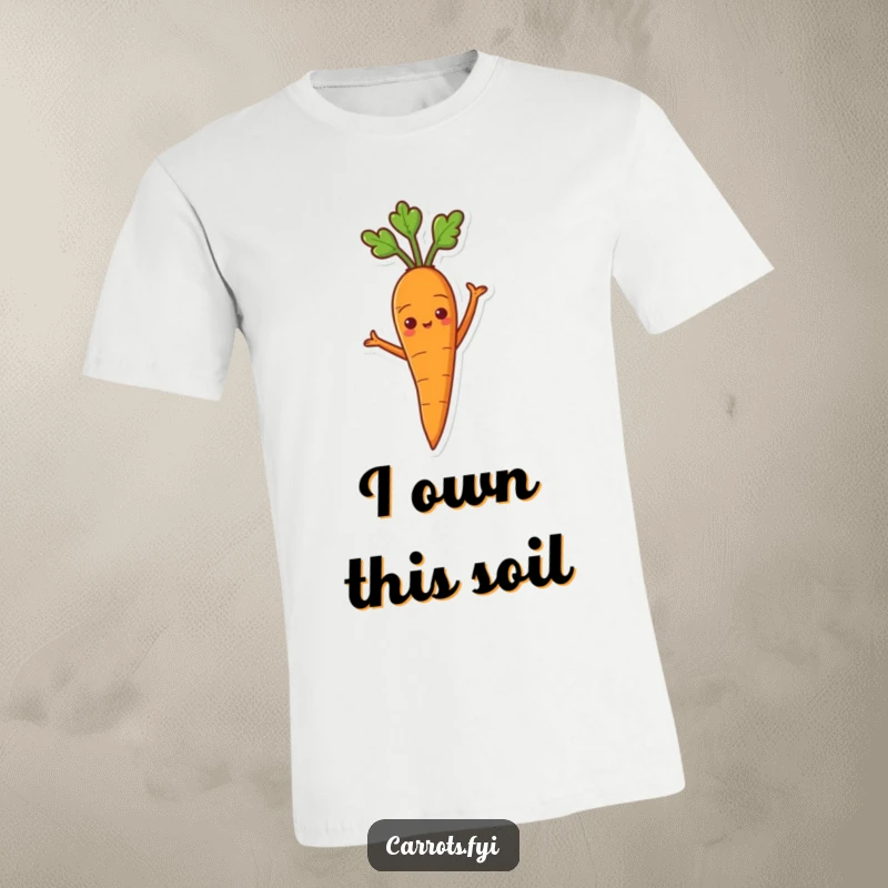 Funny t-shirt featuring a proud carrot character standing with arms akimbo, showcasing confidence.