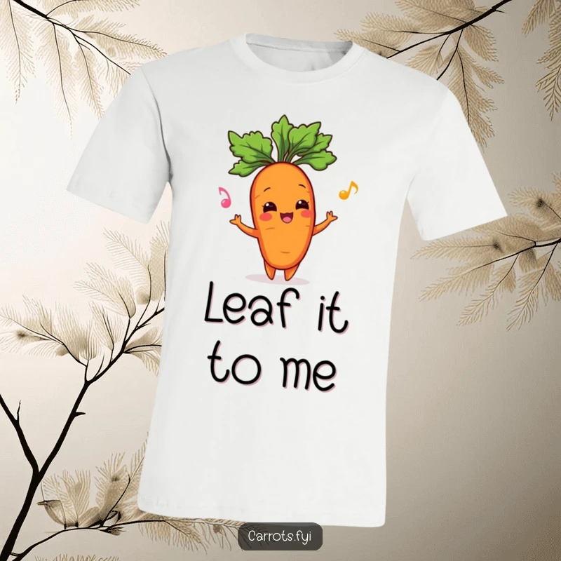 Funny t-shirt with a cheerful carrot character energetically juggling its leafy green top, showcasing its playful and happy gardening spirit.