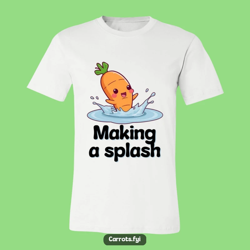 Funny Carrot Puddle Splash T-Shirt, Joyful Veggie Play Tee, Hilarious Water Fun Shirt