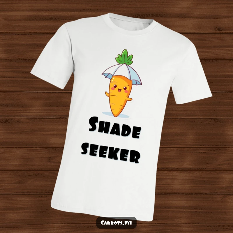 Funny Carrot T-Shirt: A graphic of a carrot with a content expression, holding a tiny umbrella to shade itself from the sun.