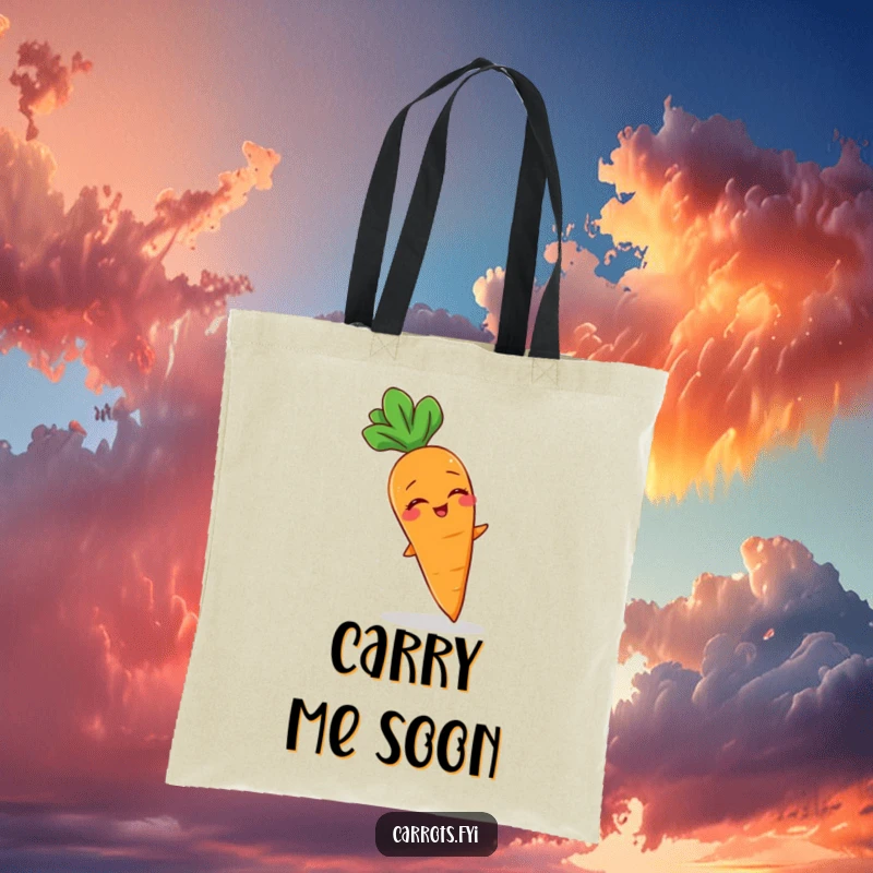 Funny tote bag featuring a giggling carrot character being playfully tickled by a gentle breeze, perfect for daily use.