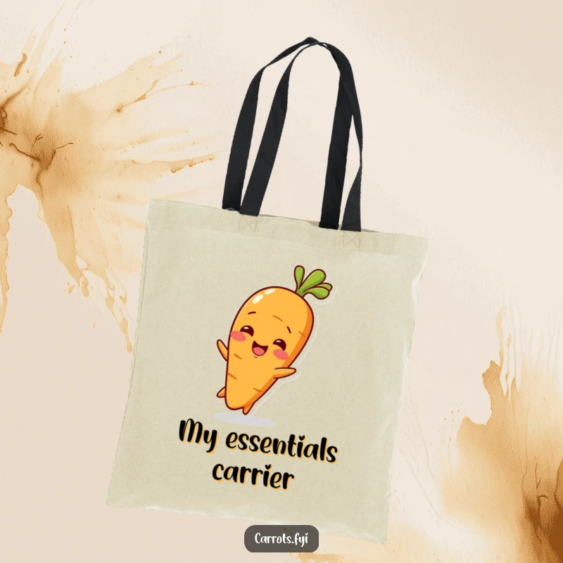 Funny Baby Carrot Tote Bag with a cute baby carrot character wiggling happily, perfect for carrying items.