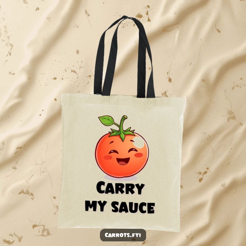 Funny Tomato Tote Bag: A practical tote featuring a grinning tomato character, perfect for carrying groceries happily.