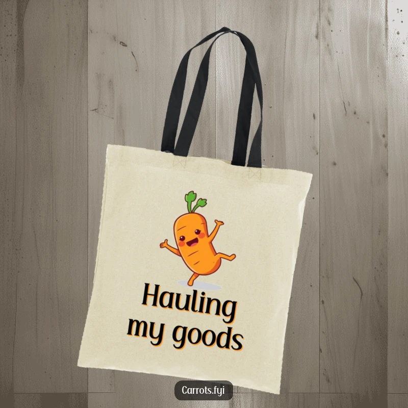 Funny Carrot Tote Bag designed with a happy carrot character doing a lively cartwheel, great for carrying daily items.