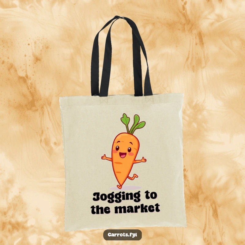 Funny Carrot Character Tote Bag: A smiling carrot character jogs jauntily, perfect for carrying workout gear or groceries with a dash of humor.